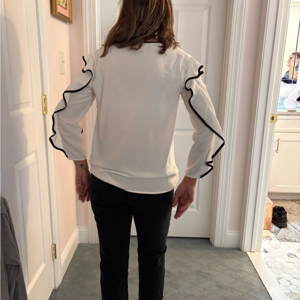 Alfani White Blouse with Black Trim
